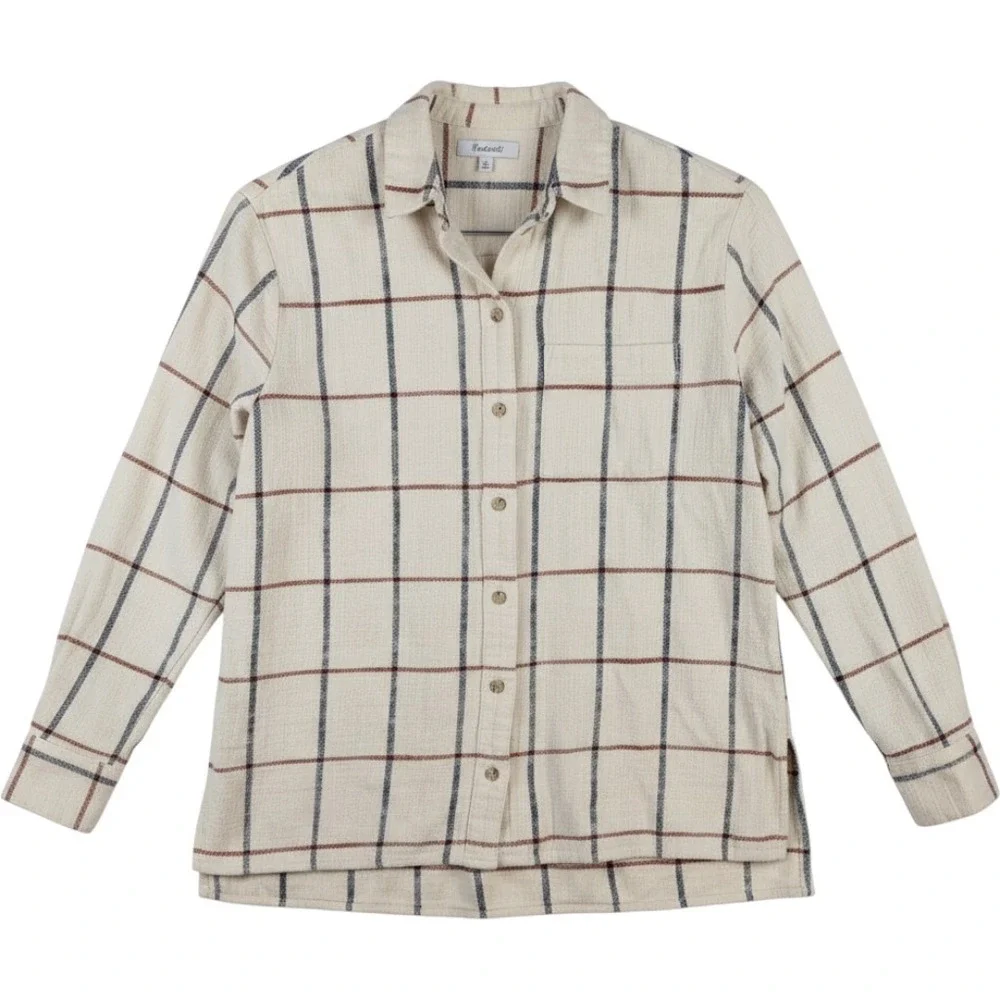 Madewell Button Down Shirt Womens XS Textured Woven Cream Plaid NB571